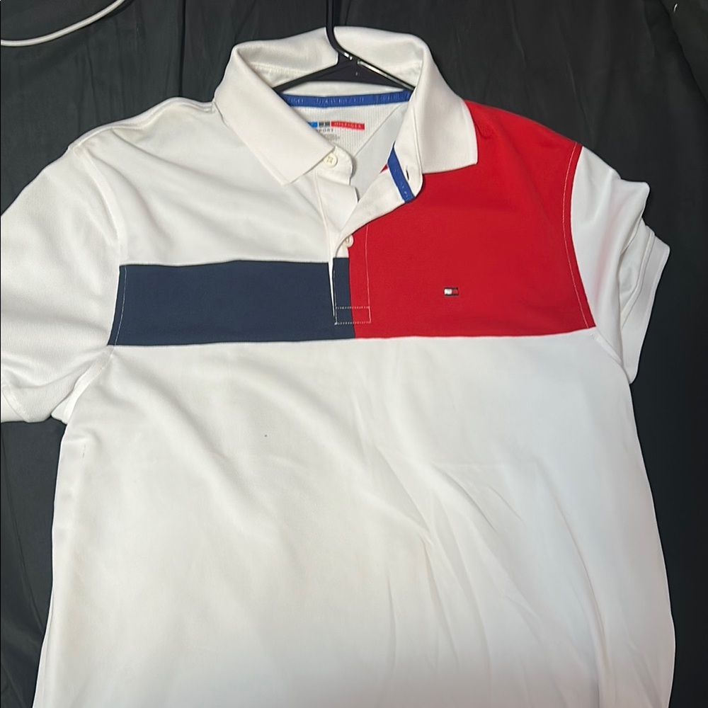 Tommy Hilfiger White and Red Polo Shirt Classic Design